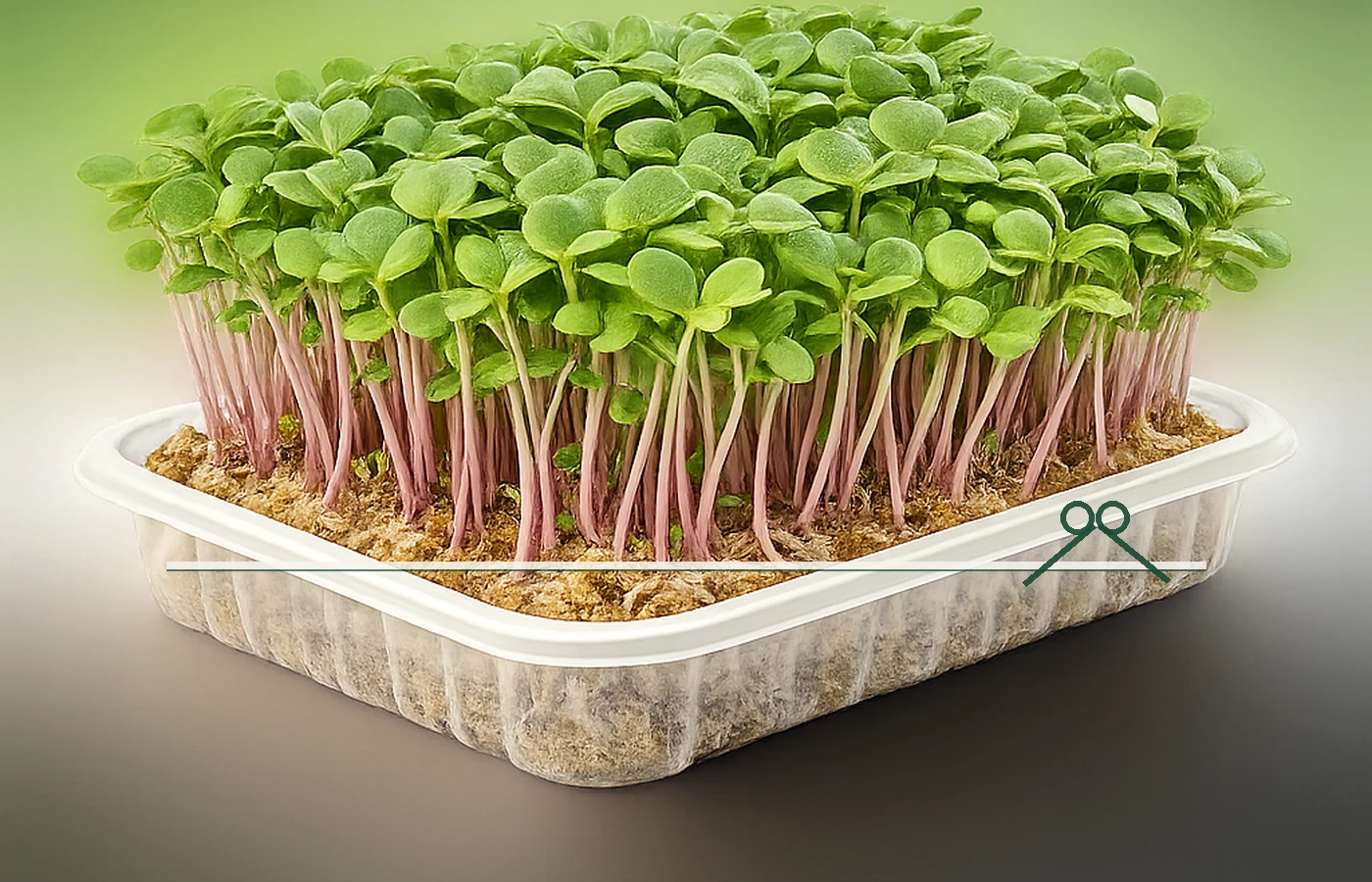 Scissors cutting microgreens above the growing medium